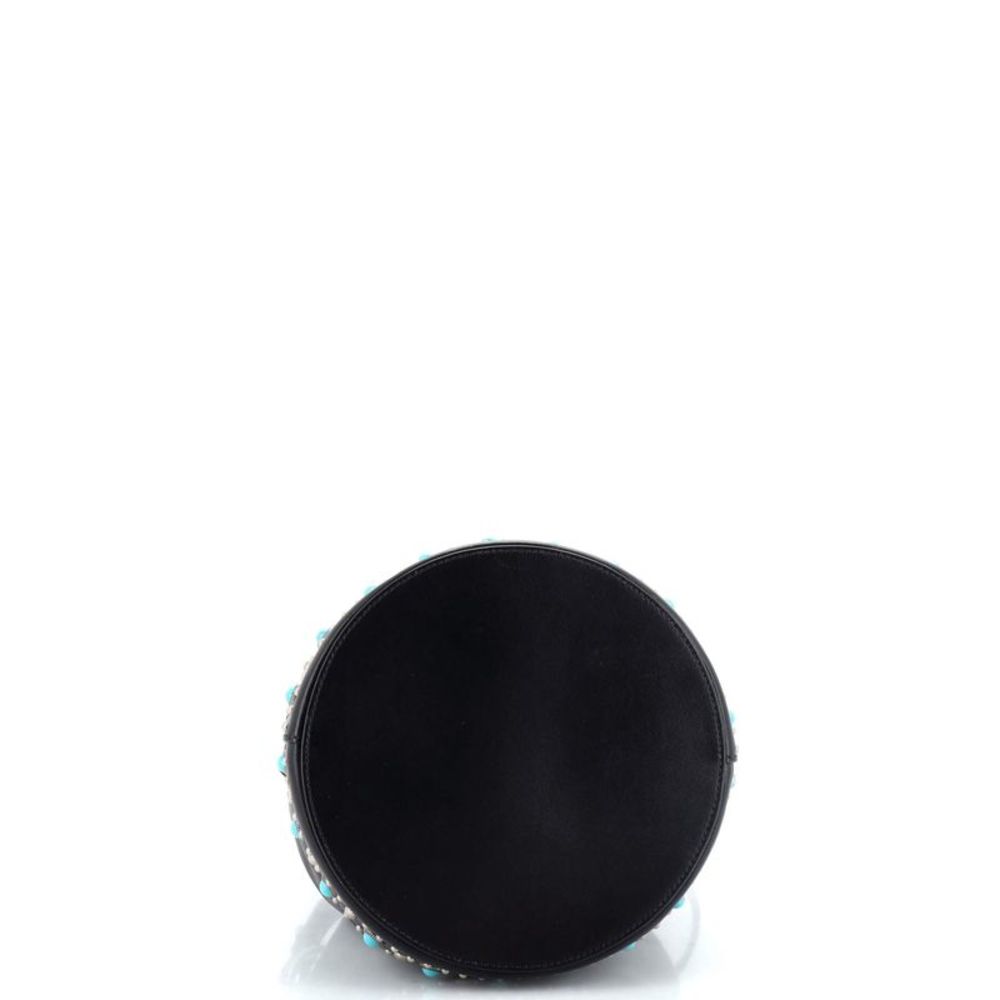 Black Leather Bucket Bag with Turquoise Stud Accents - Picture 4 of 12